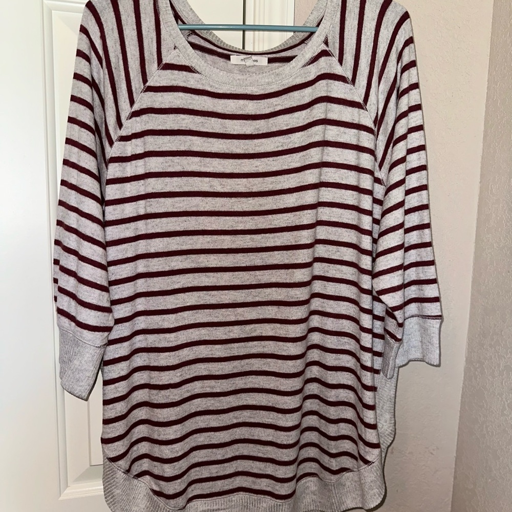 Maurices Burgundy and Gray Striped Tee